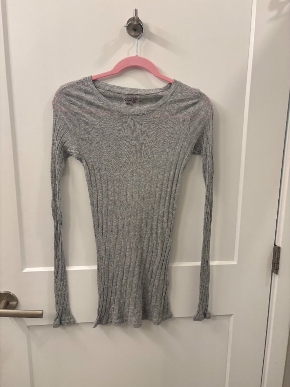 Michael Stars Grey Ribbed Knit Long Sleeve Top One Size